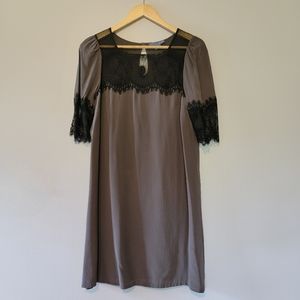 Lil (Anthropologie) Silk and Lace Dress Charcoal/Black SZ 4